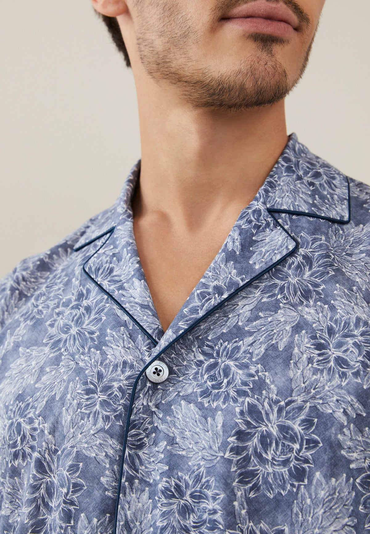 Cotton Poplin Print | Pyjama longues - denim blue