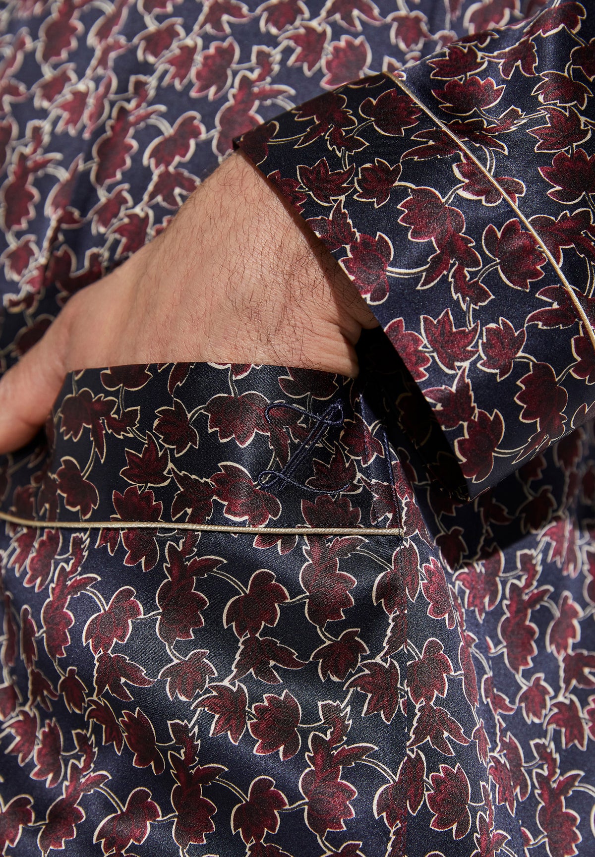 Silk Nightwear | Robe de chambre longue - leaves