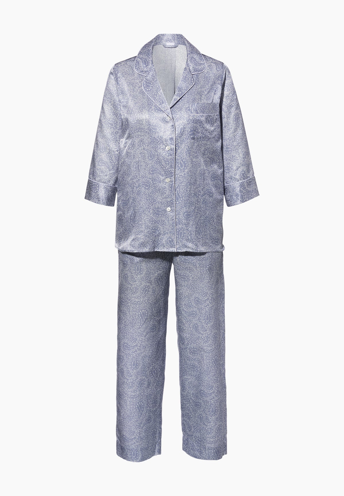 Cotton/Silk Print | Pyjama pantacourt manches 3/4 - paisley blue